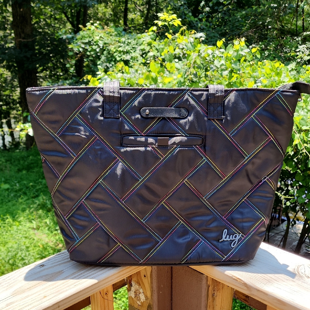 Lug Black Skyliner Tote with Rainbow Stitching